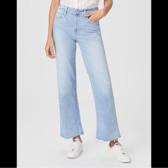 PAIGE Leenah Raw Hem High Rise Ankle Straight Leg Jean in Spaceage Medium Wash